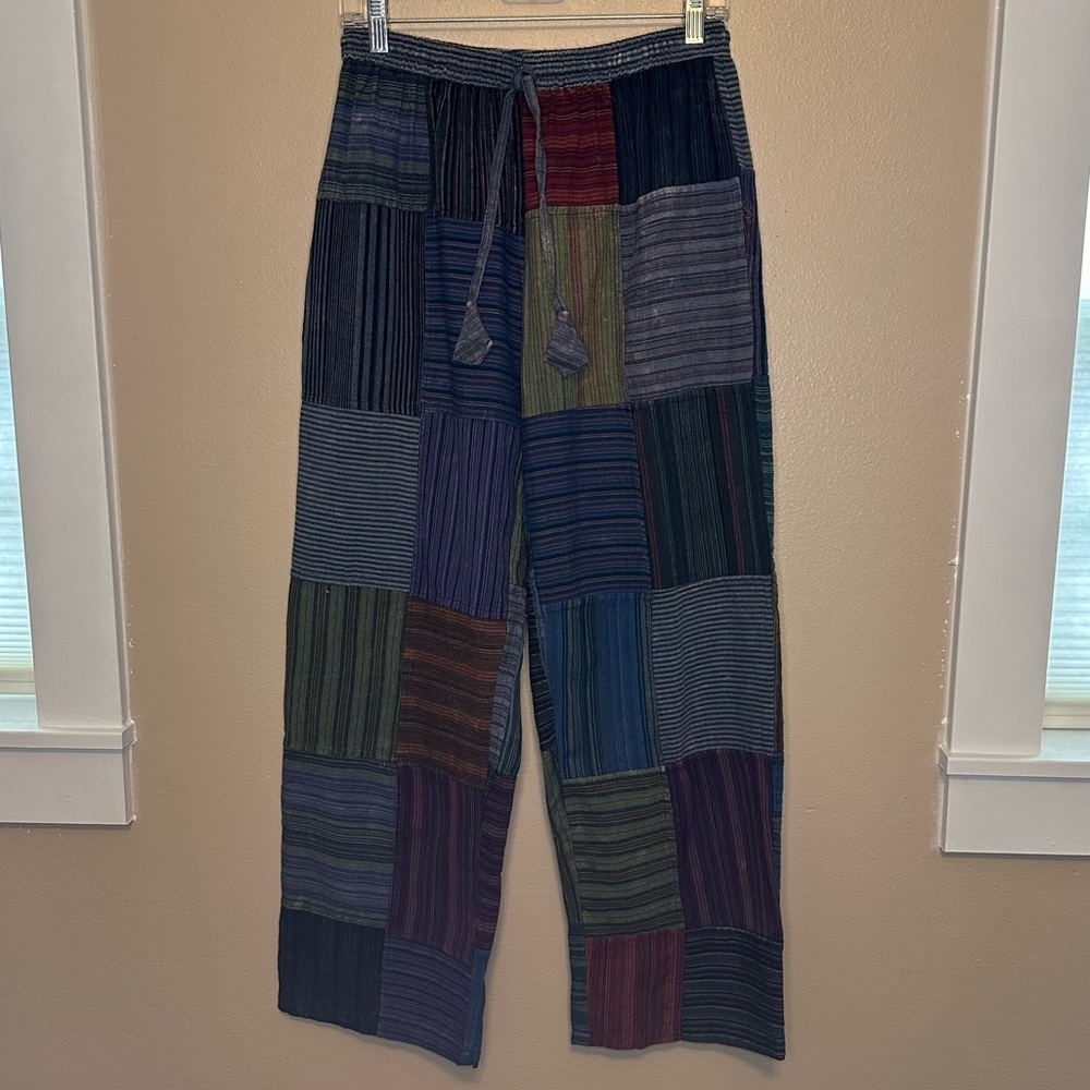 Patchwork Cropped Pull-On Pants in Multi-Color